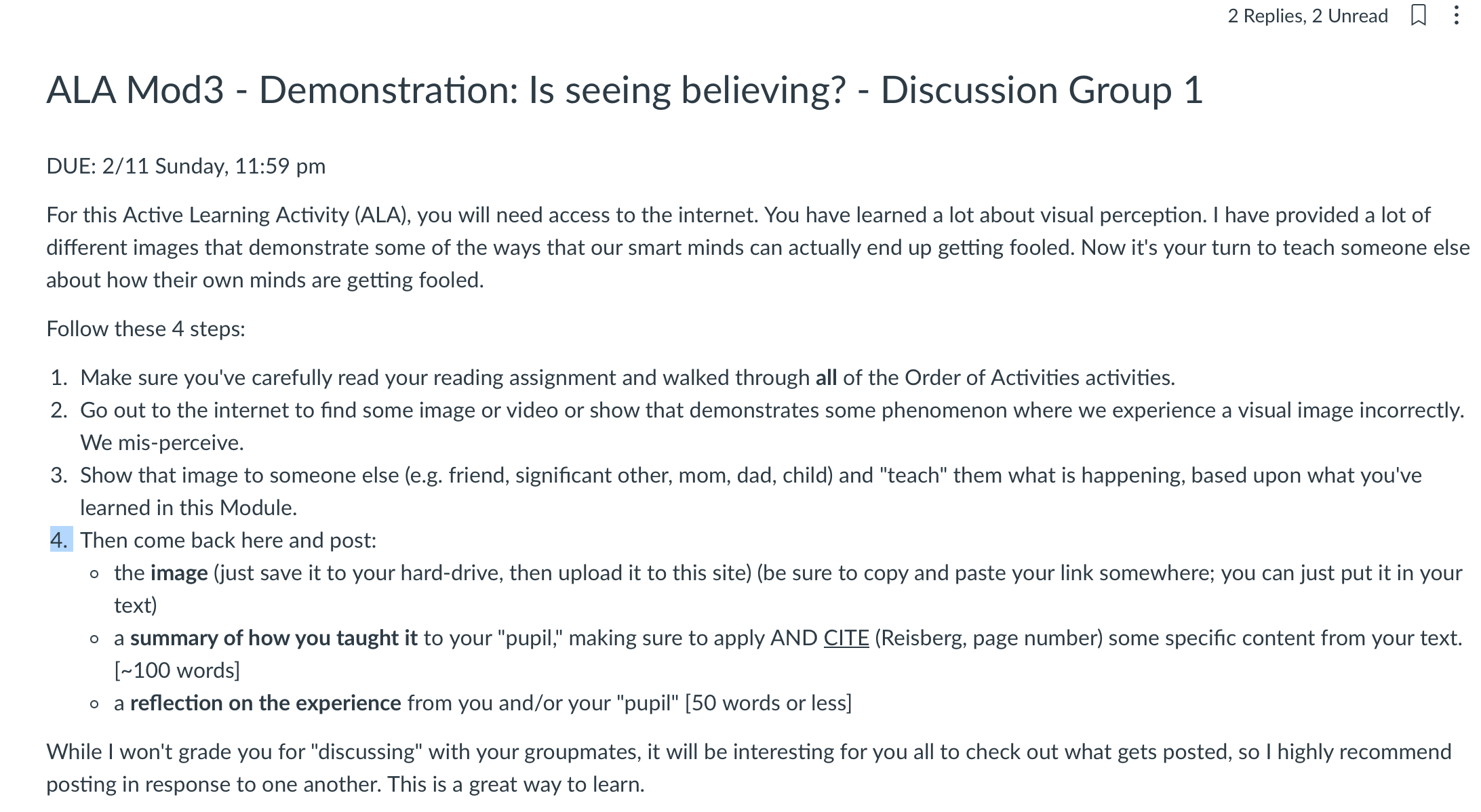 2 Replies, 2 Unread : ALA Mod3 - Demonstration: Is seeing believing?