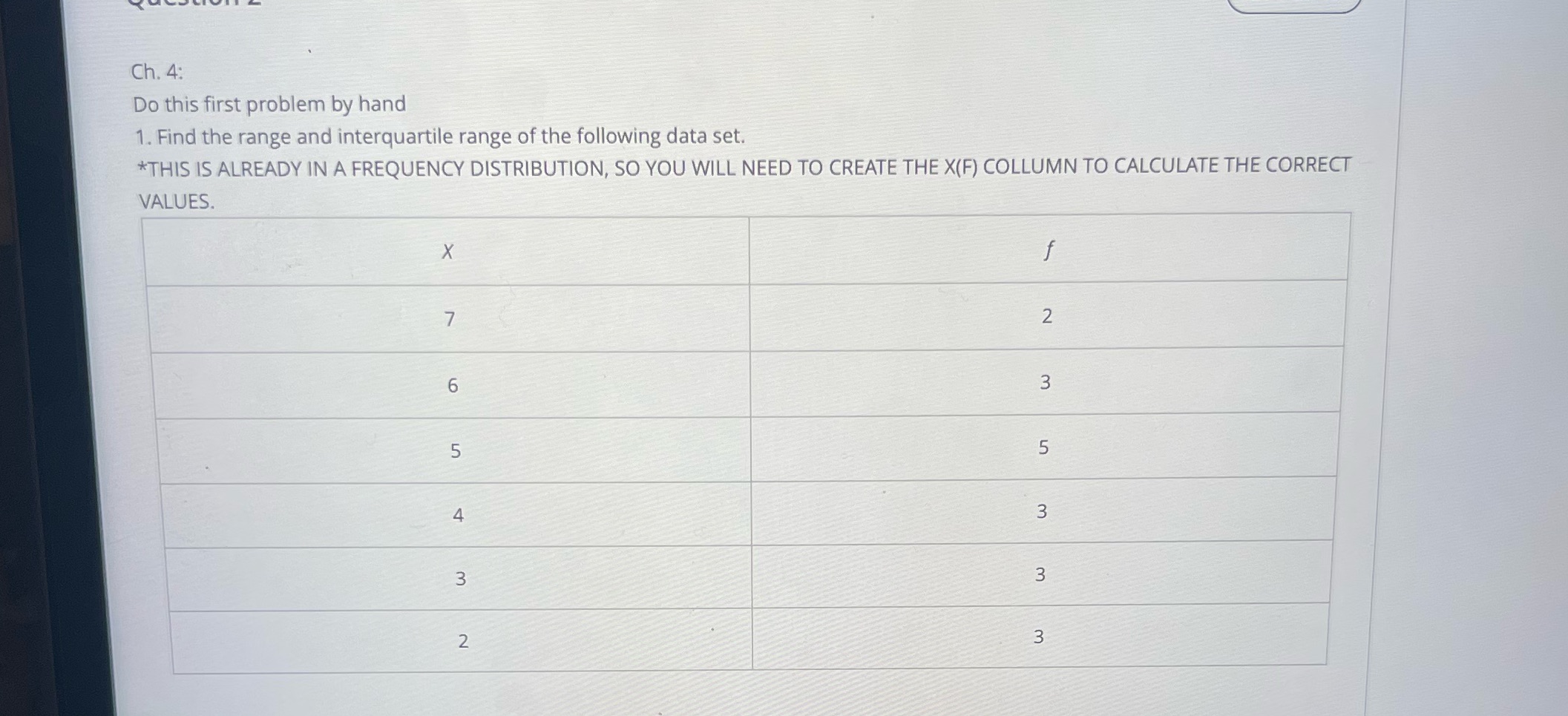 Ch. 4: Do this first problem by hand 1. Find the range