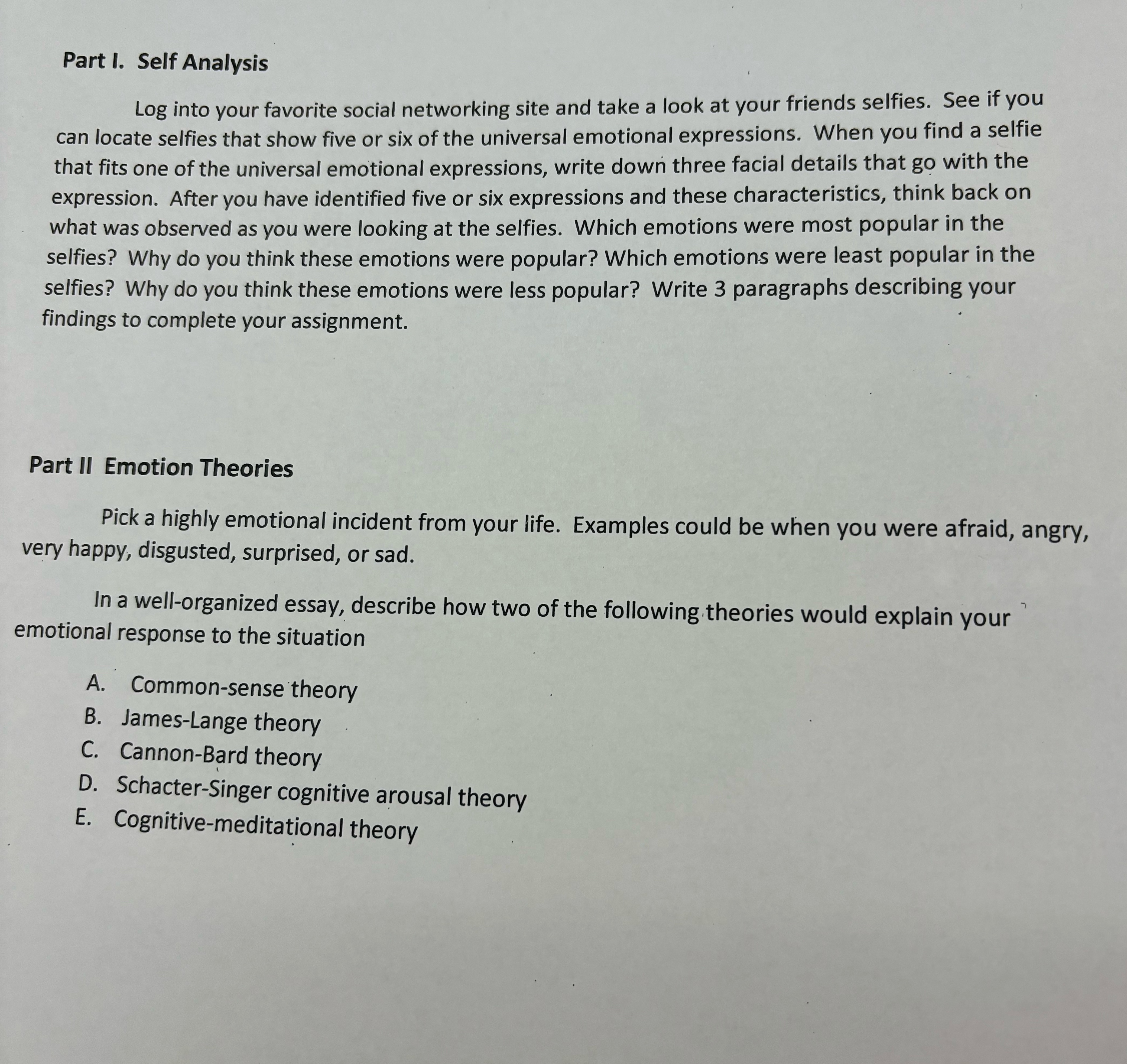 Part I. Self Analysis Log into your favorite social networking site and