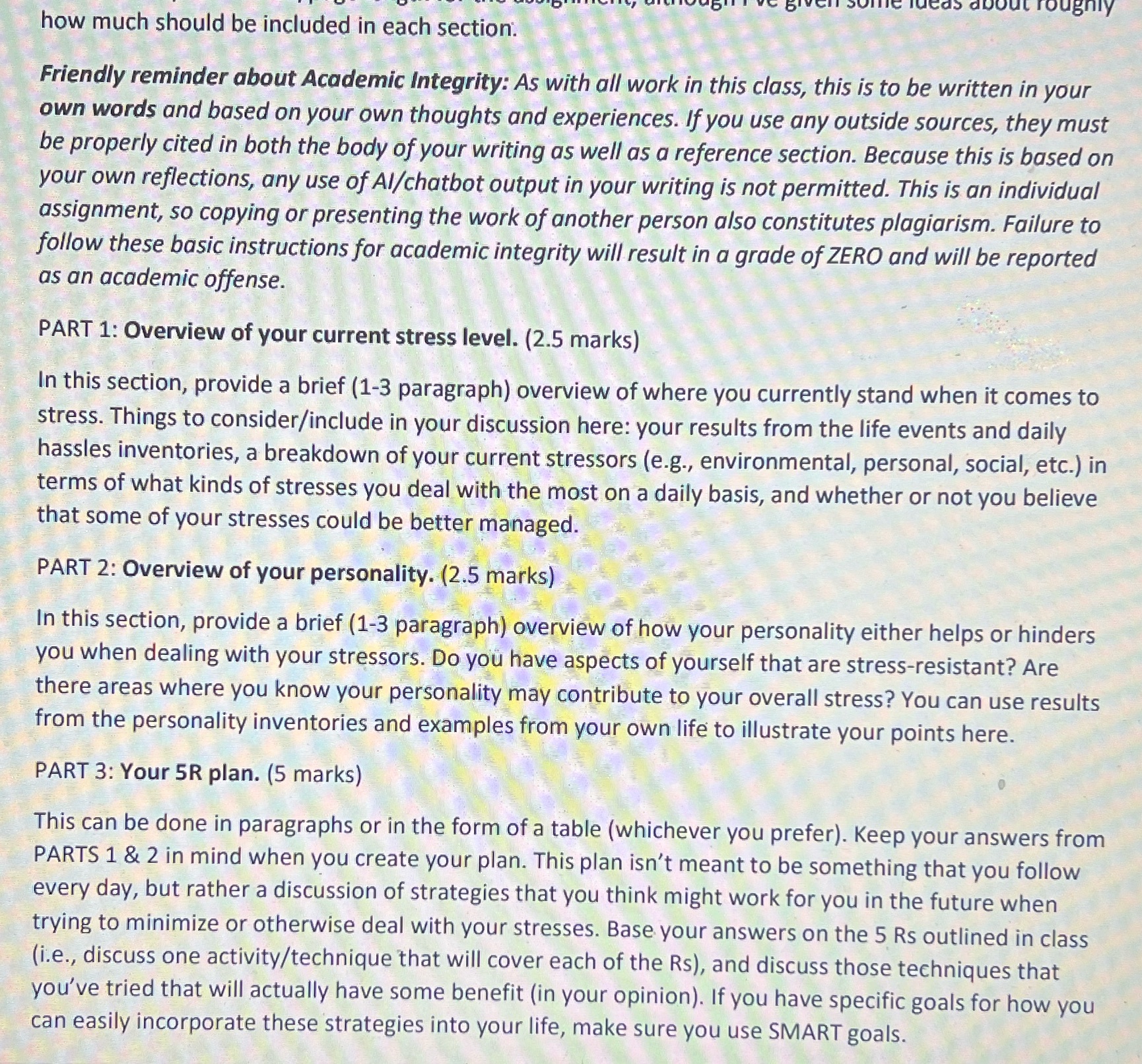 roughly how much should be included in each section. Friendly reminder about