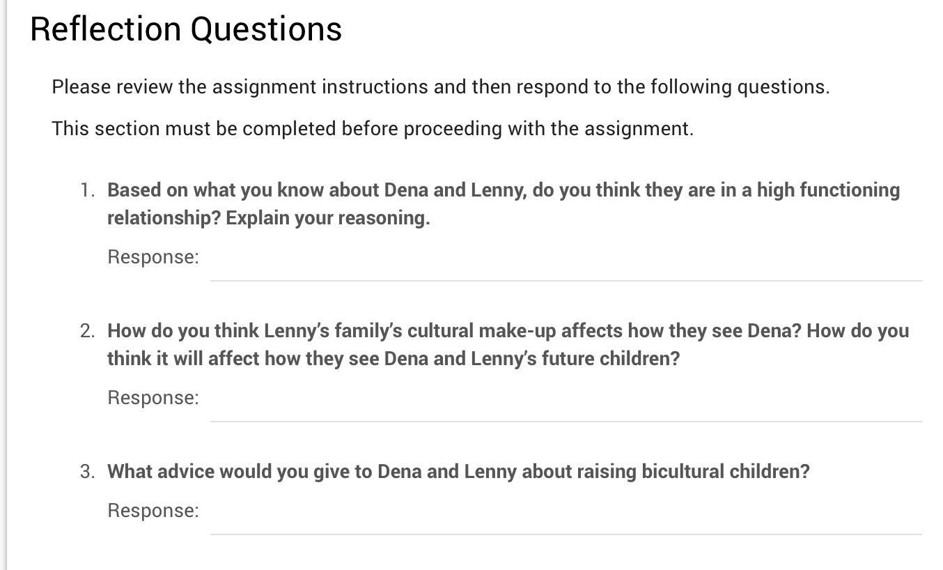 Reflection Questions Please review the assignment instructions and then respond to the