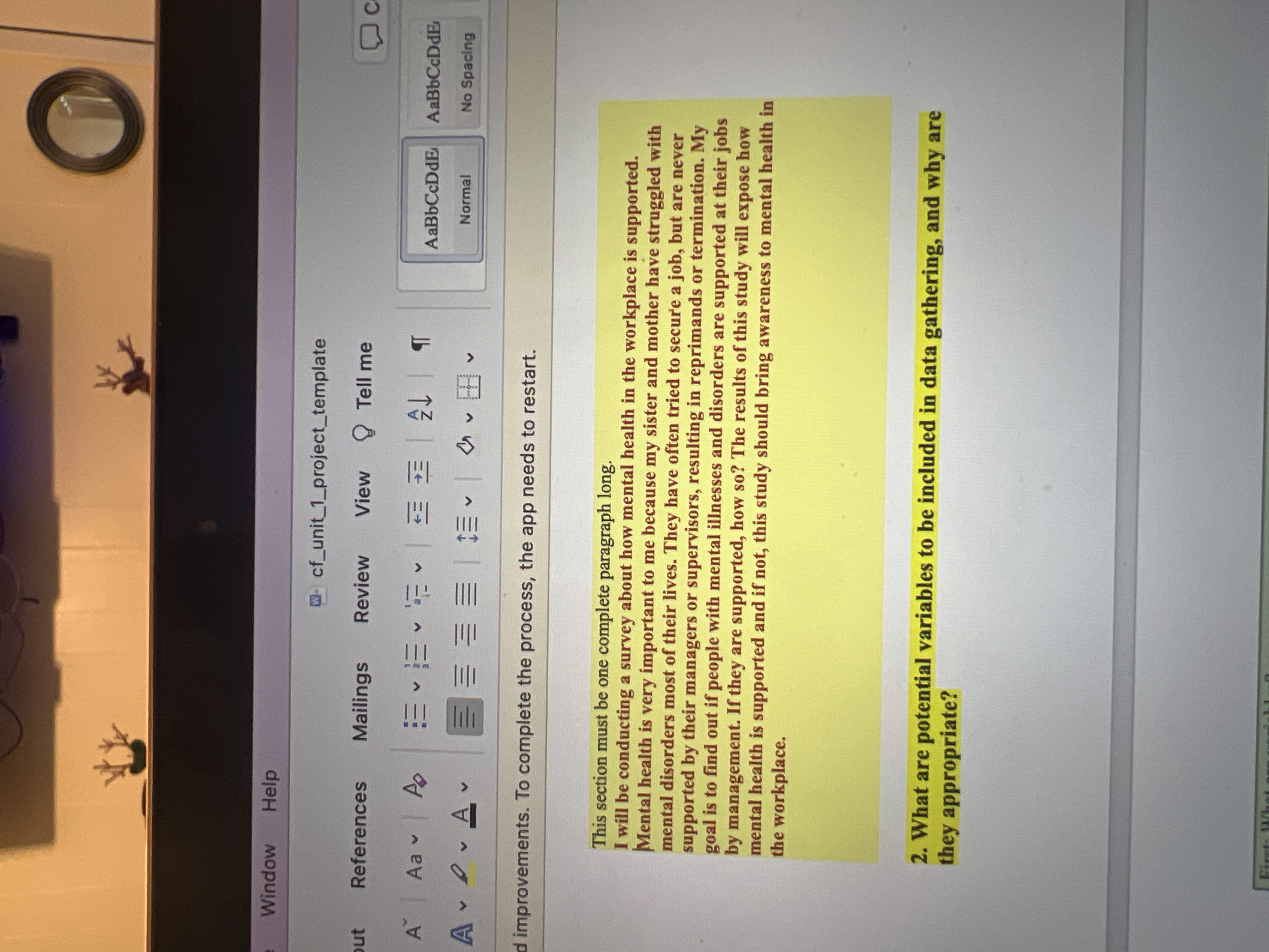 Window Help out References A Aa Po AA V cf_unit_1_project_template Mailings Review