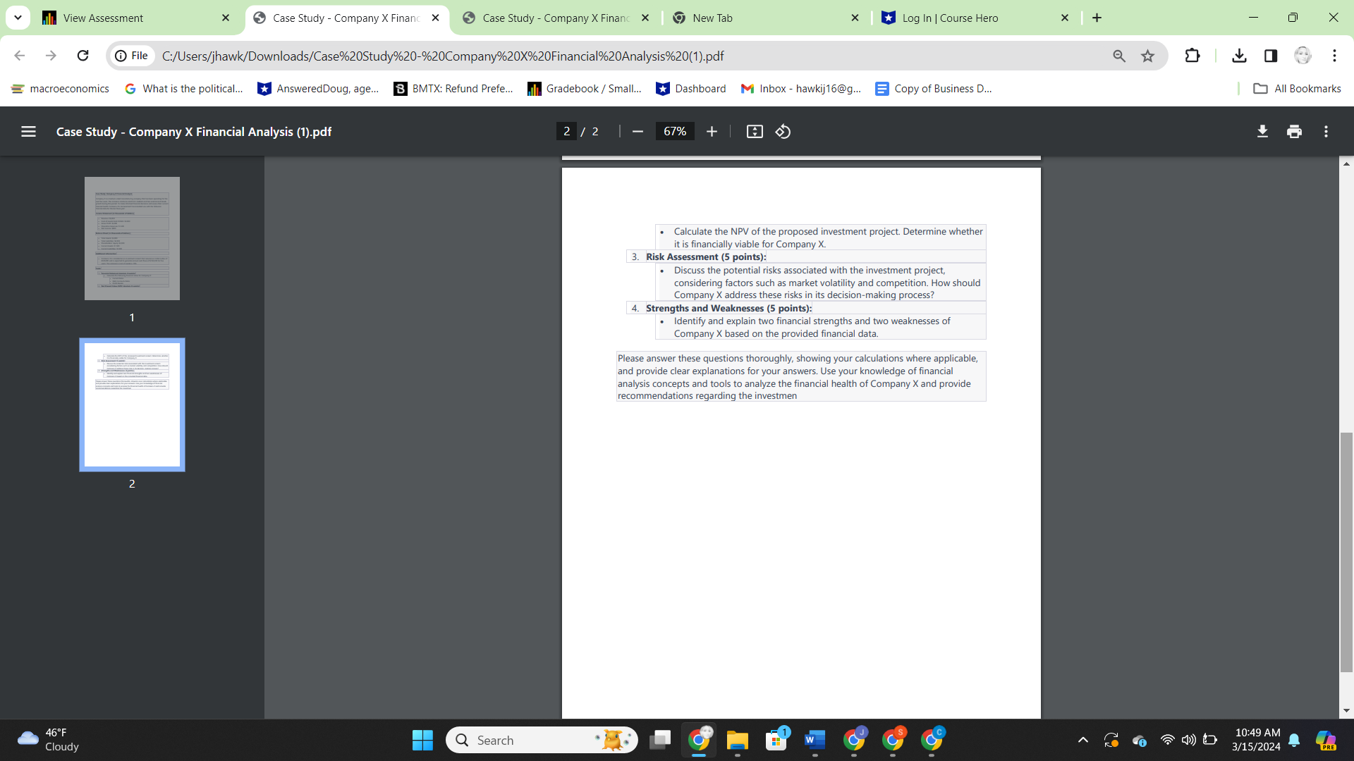 X Financ New Tab Log In | Course Hero C File C:/Users/jhawk/Downloads/Case%20Study%20-%20Company%20x%20Financial%20Analysis%20(1).pdf