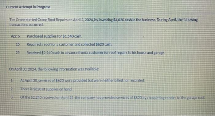 Current Attempt in Progress Tim Crane started Crane Roof Repairs on April
