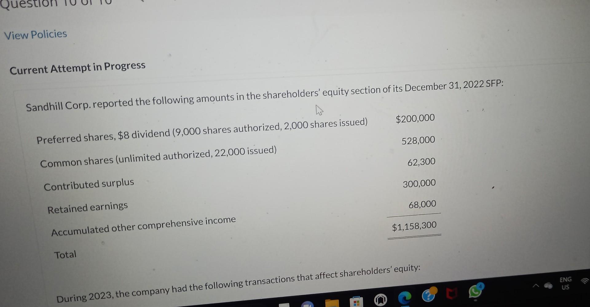 View Policies Current Attempt in Progress Sandhill Corp. reported the following amounts