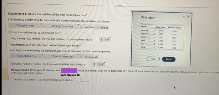 Requirement 1. What is the variable utilities cost per machine hour? Let's