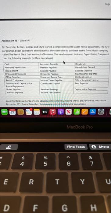 Assignment #1-Value 5% On December 1, 2021, George and Myra started a