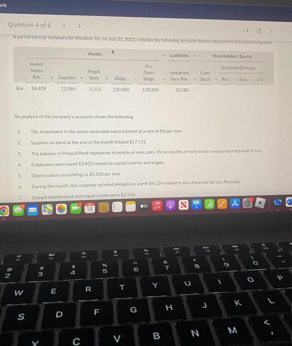 Ork Question 4 of 6 -/4 E A partial tabular summary for
