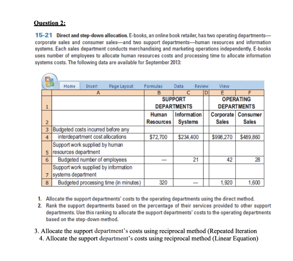 Question 2: 15-21 Direct and step-down allocation. E-books, an online book retailer,