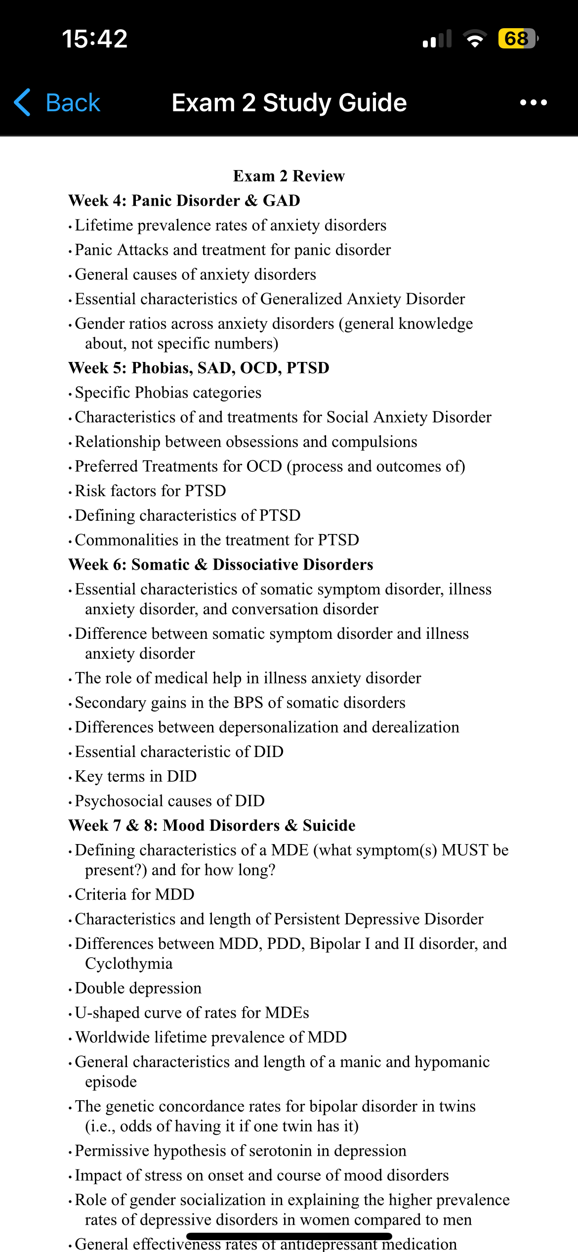 15:42 Back Exam 2 Study Guide 68 Exam 2 Review Week 4: