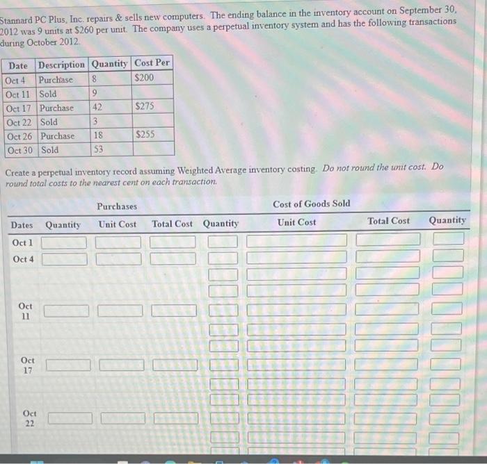 Stannard PC Plus, Inc. repairs & sells new computers. The ending balance