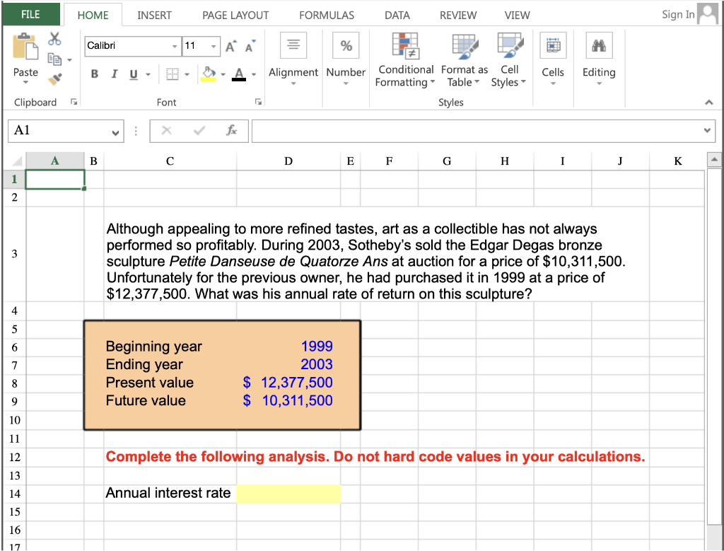 FILE HOME INSERT PAGE LAYOUT FORMULAS DATA REVIEW VIEW Sign In Calibri