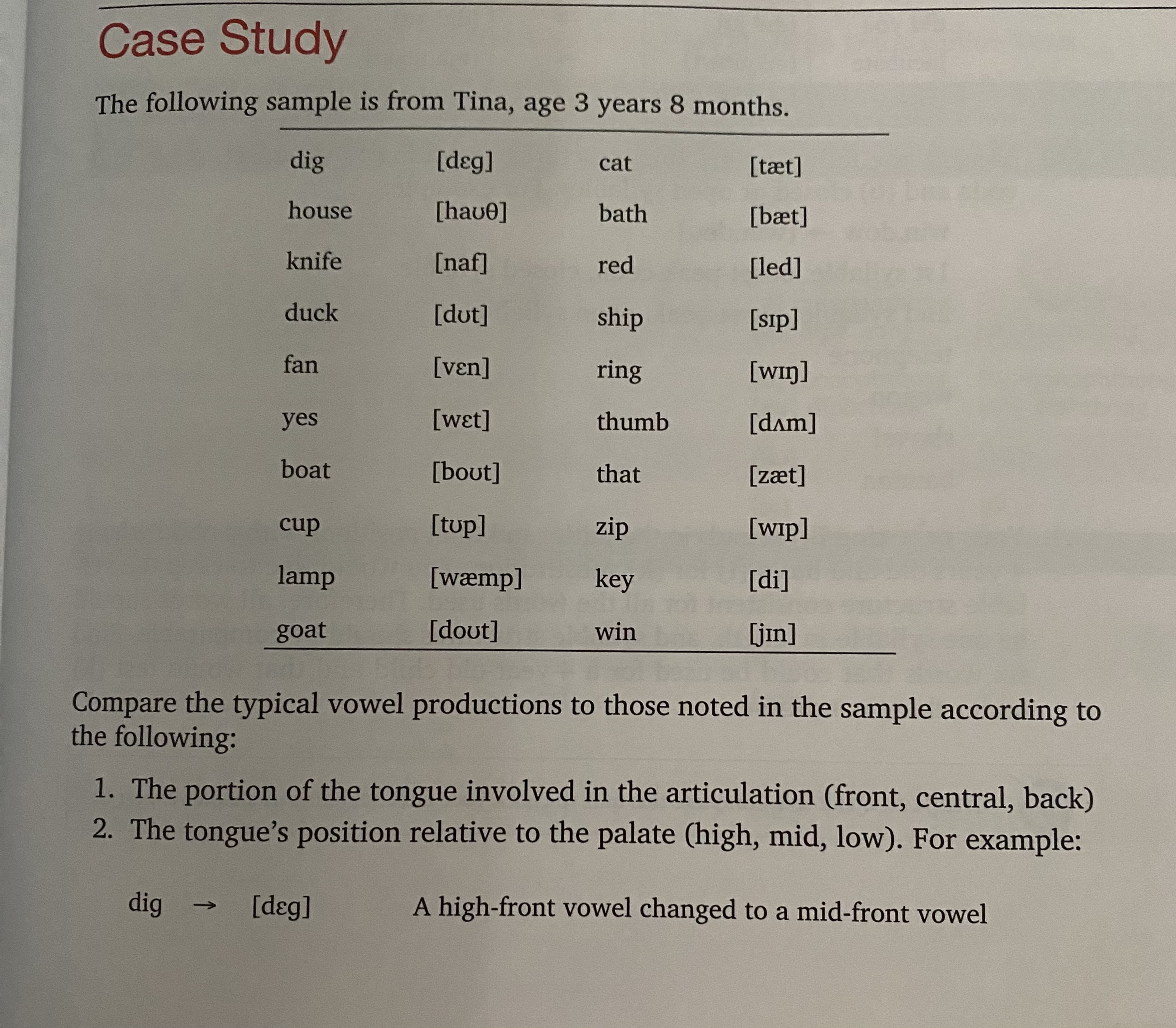 Case Study The following sample is from Tina, age 3 years 8