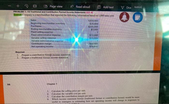 56 + Page view All Read aloud Add text Dra todrick PROBLEM