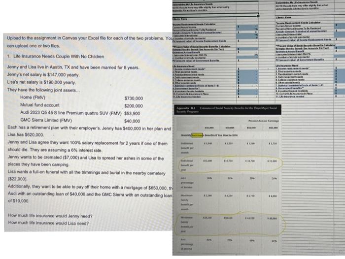 Upload to the assignment in Canvas your Excel file for each of