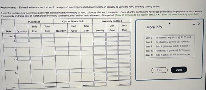 Requirement 1. Determine the amount that would be reported in ending merchandise