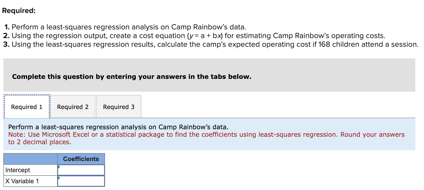 information applies to the questions displayed below.] Camp Rainbow offers overnight summer