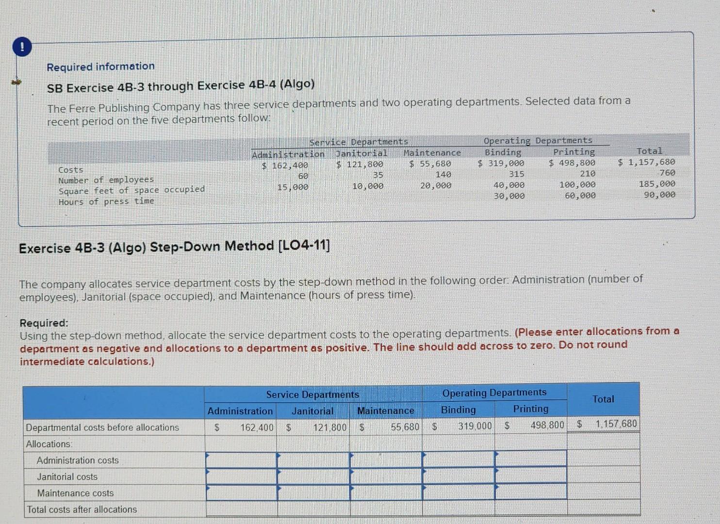 Required information SB Exercise 4B-3 through Exercise 4B-4 (Algo) The Ferre Publishing