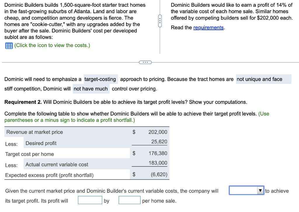 52,000 ... $ 122,000 $ 6,000 $ 3,000 Dominic Builders builds 1,500-square-foot