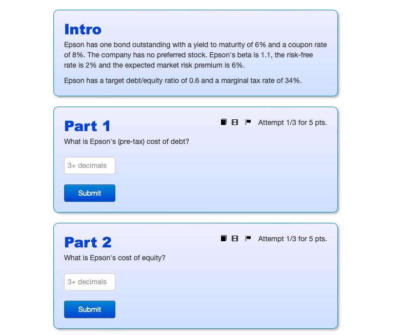 Intro Epson has one bond outstanding with a yield to maturity of