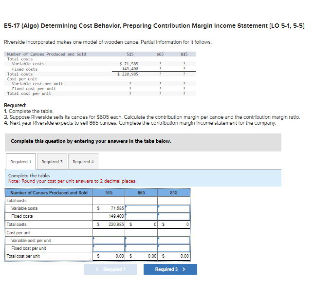 E5-17 (Algo) Determining Cost Behavior, Preparing Contribution Margin Income Statement [LO 5-1,