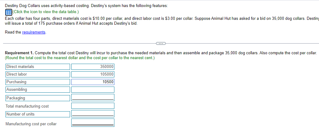 Overhead Allocation Rate $60.00 per purchase order Number of parts 0.40 per