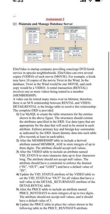 Assignment 2 Q1. Maintain and Manage Database Server Elite Video is startup
