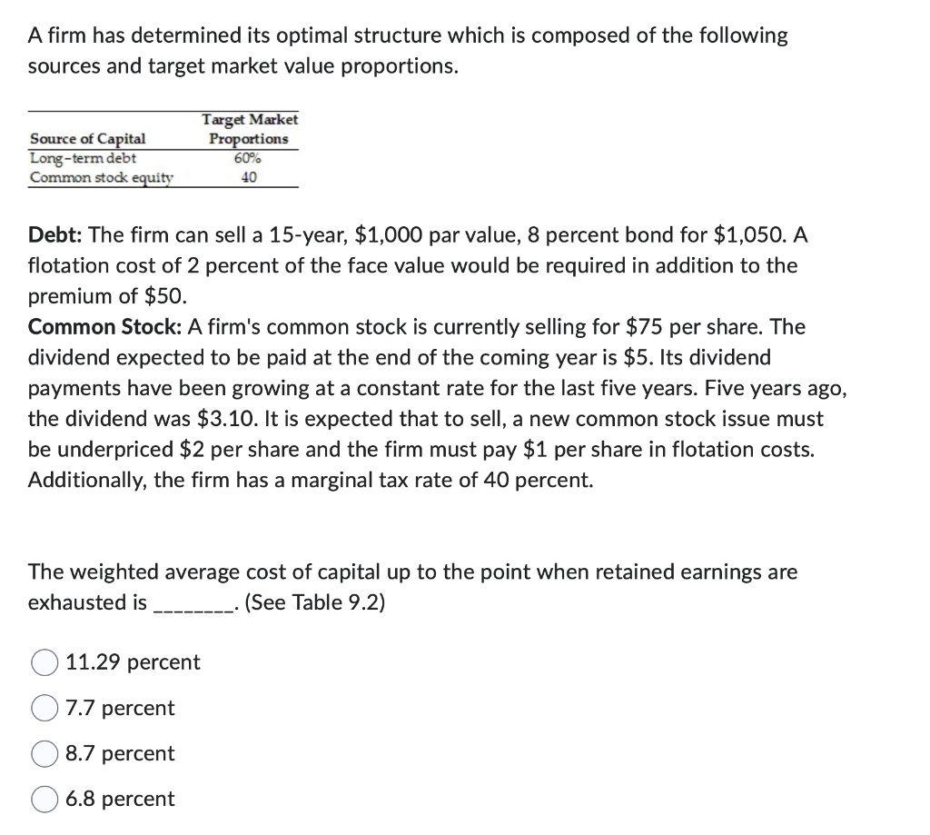 A firm has determined its optimal structure which is composed of the