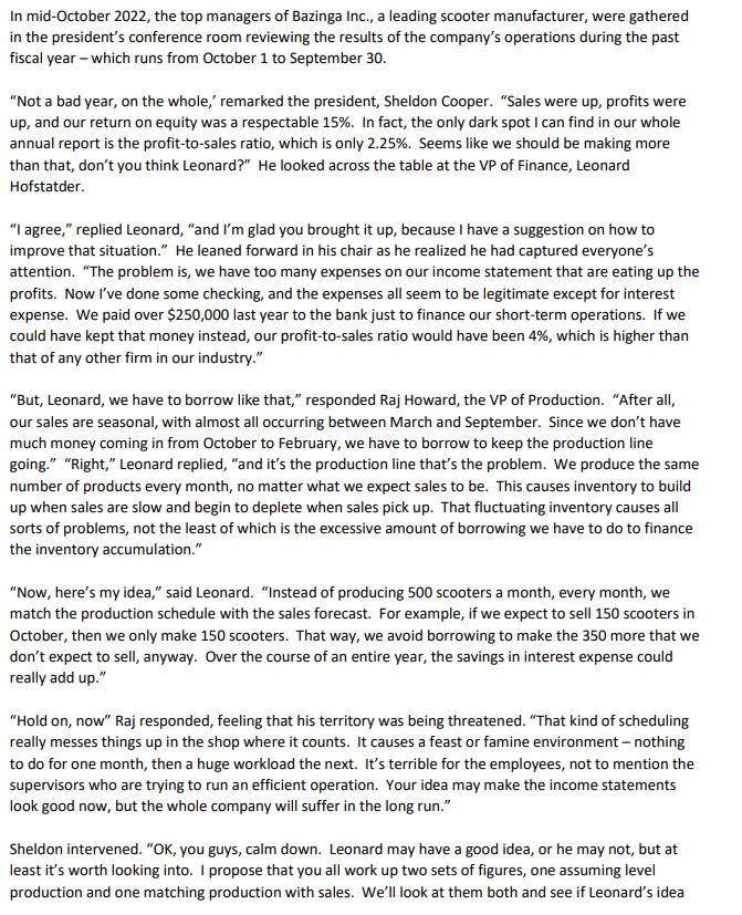 In mid-October 2022, the top managers of Bazinga Inc., a leading scooter