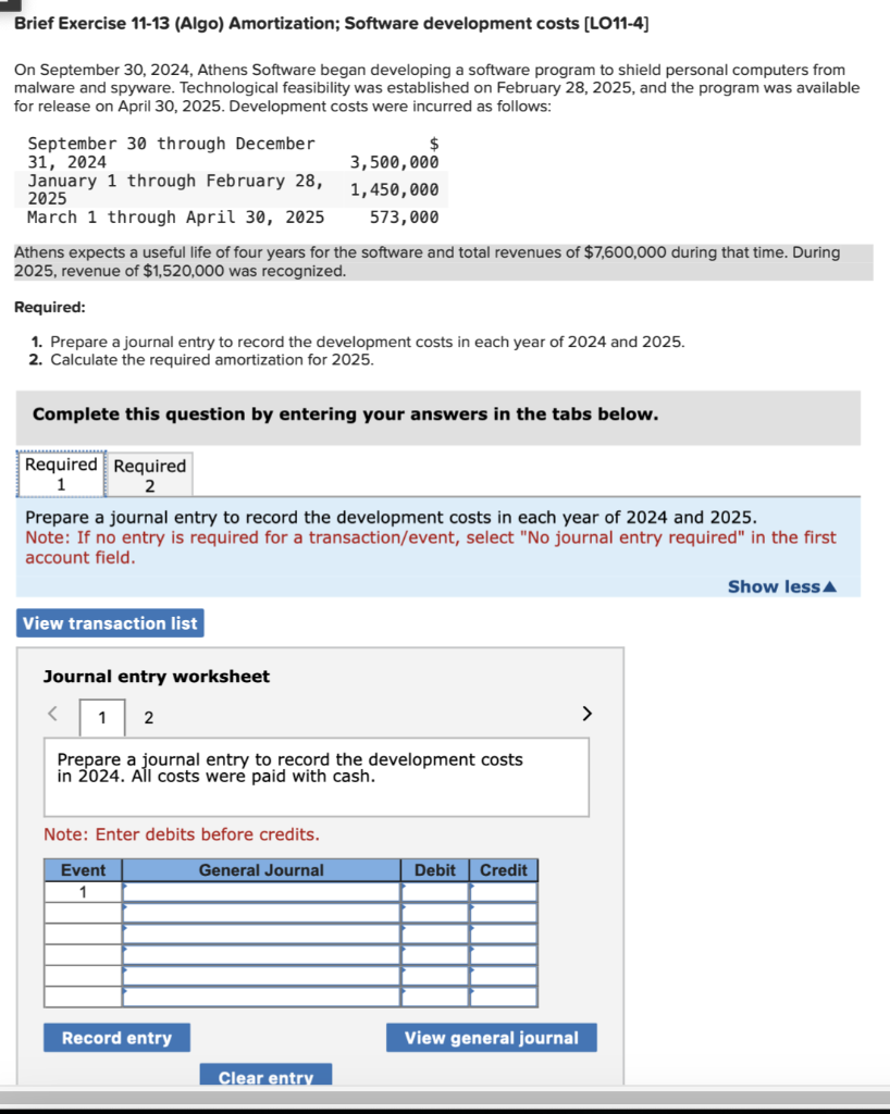 Brief Exercise 11-13 (Algo) Amortization; Software development costs [LO11-4] On September 30,