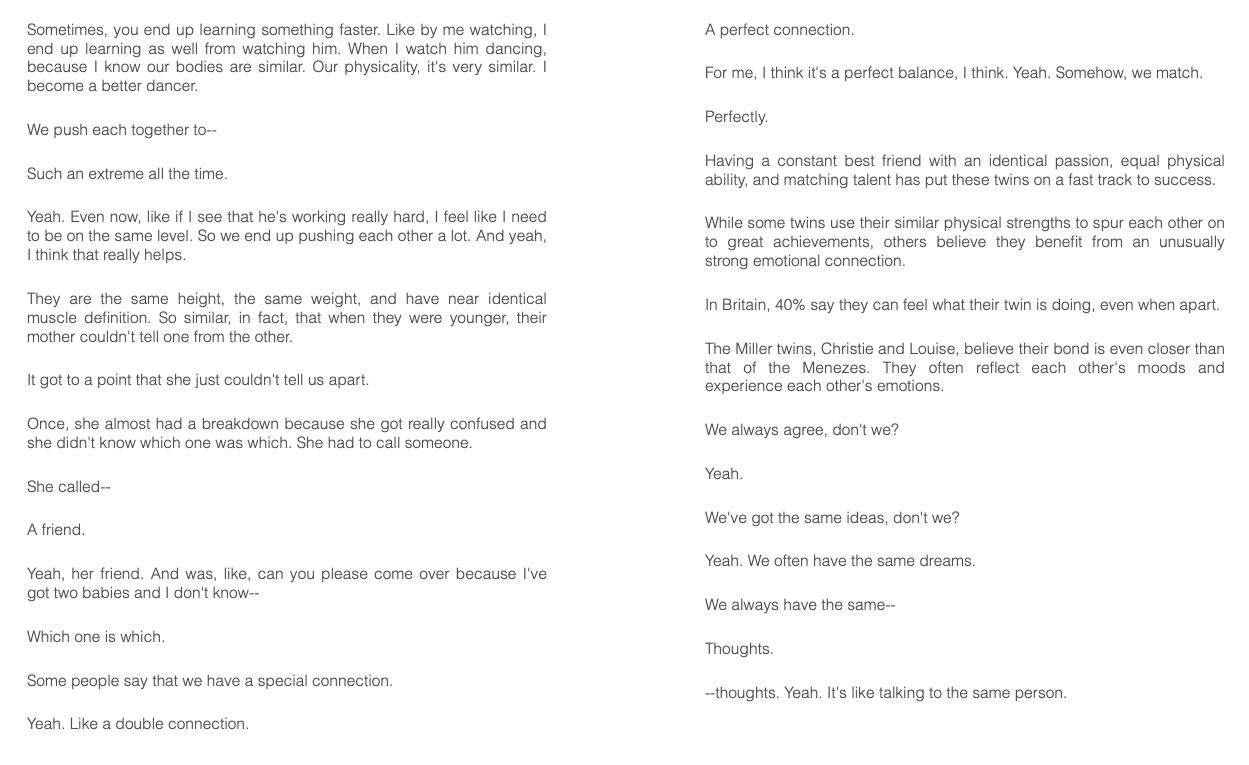 what it means to be a twin, but also what it means