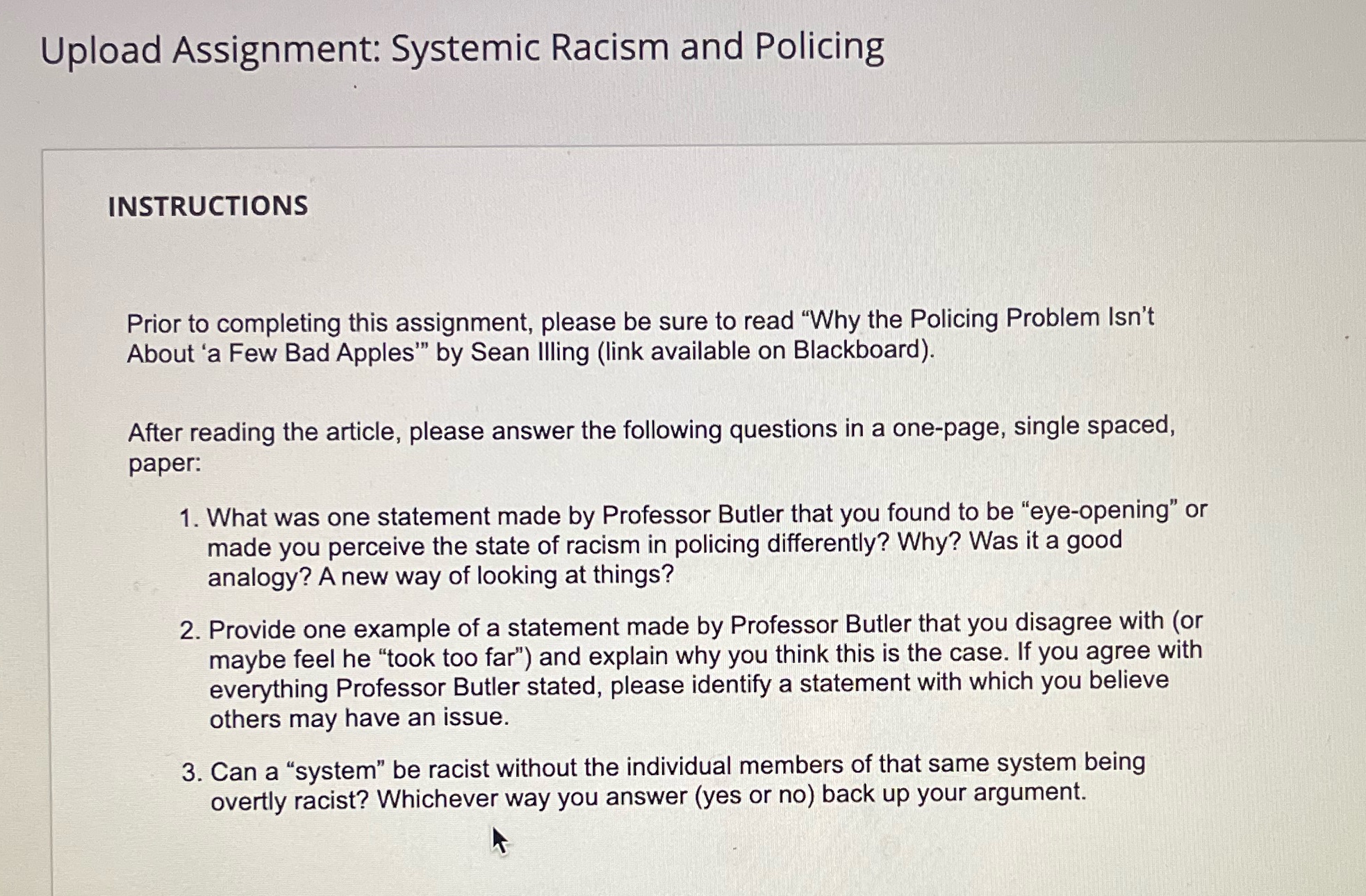 Upload Assignment: Systemic Racism and Policing INSTRUCTIONS Prior to completing this assignment,
