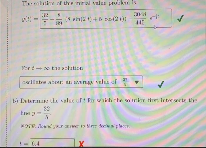 The solution of this initial value problem is y(t) = == 32
