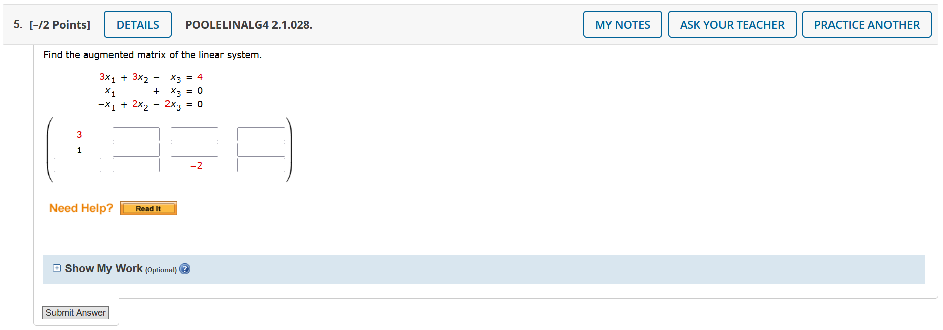 POOLELINALG4 2.1.028. MY NOTES ASK YOUR TEACHER PRACTICE ANOTHER 5. [-/2 Points]