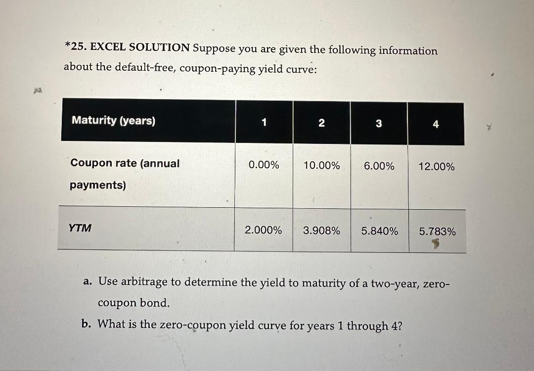 *25. EXCEL SOLUTION Suppose you are given the following information about the