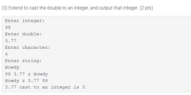 each into separate variables. Then, output those four values on a single