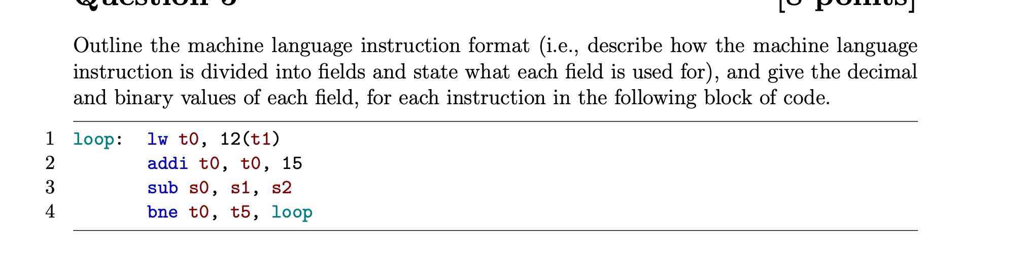 Outline the machine language instruction format (i.e., describe how the machine language