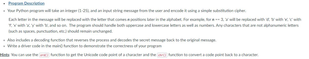 Program Description Your Python program will take an integer (1-25), and an