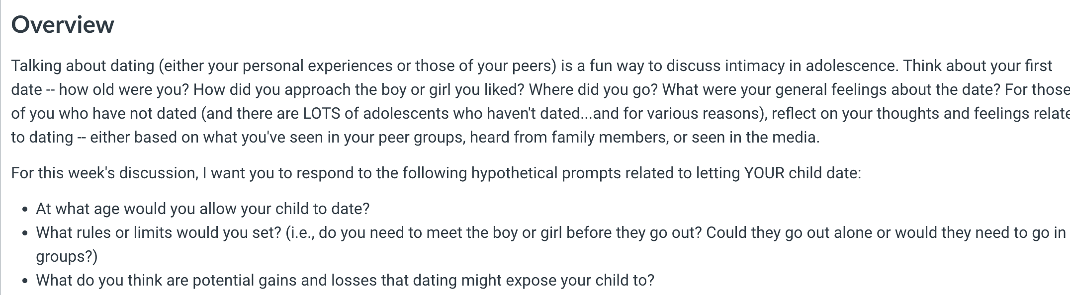 Overview Talking about dating (either your personal experiences or those of your