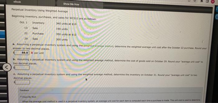 eBook Show Me How Perpetual Inventory Using Weighted Average Beginning inventory, purchases,
