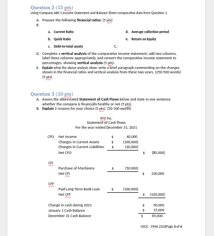 statements for Company ABC's 2020 and 2021, ended December 31, using the