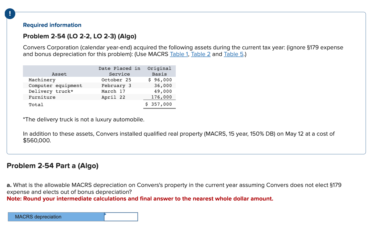Required information Problem 2-54 (LO 2-2, LO 2-3) (Algo) Convers Corporation (calendar