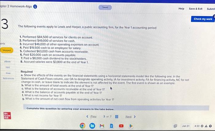 pter 2 Homework-Algo 3 Seved Help Save & Exit Submi bints Skipped