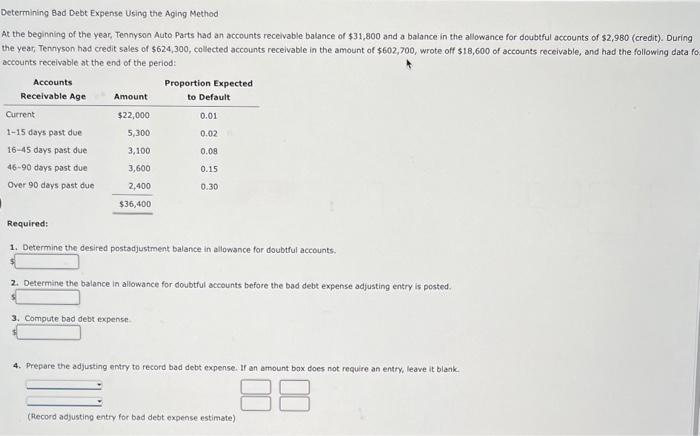 Determining Bad Debt Expense Using the Aging Method At the beginning of