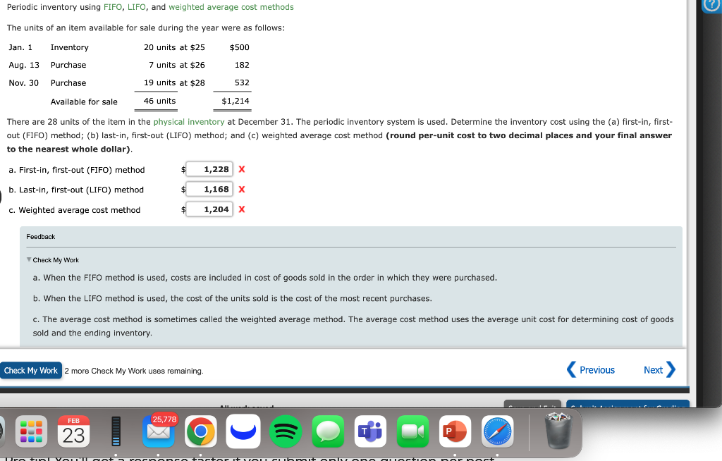 Periodic inventory using FIFO, LIFO, and weighted average cost methods The units