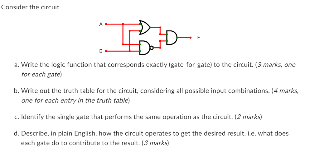 Consider the circuit A B B F a. Write the logic function