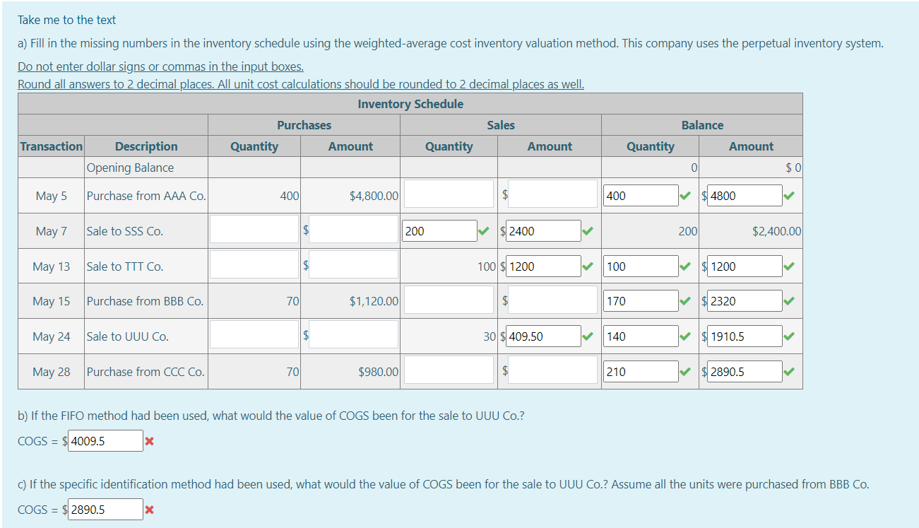 Take me to the text a) Fill in the missing numbers in