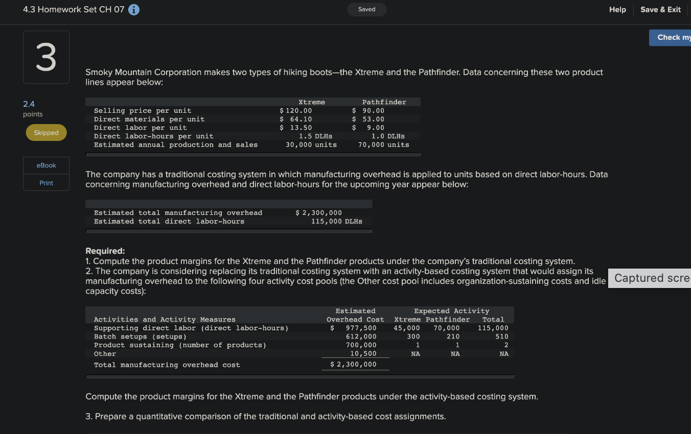 4.3 Homework Set CH 07 i Saved 3 2.4 points Smoky Mountain
