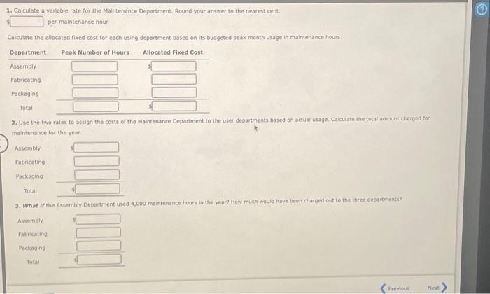 Department of Stazier, Inc., for the coming year include: Fixed costs (salaries,