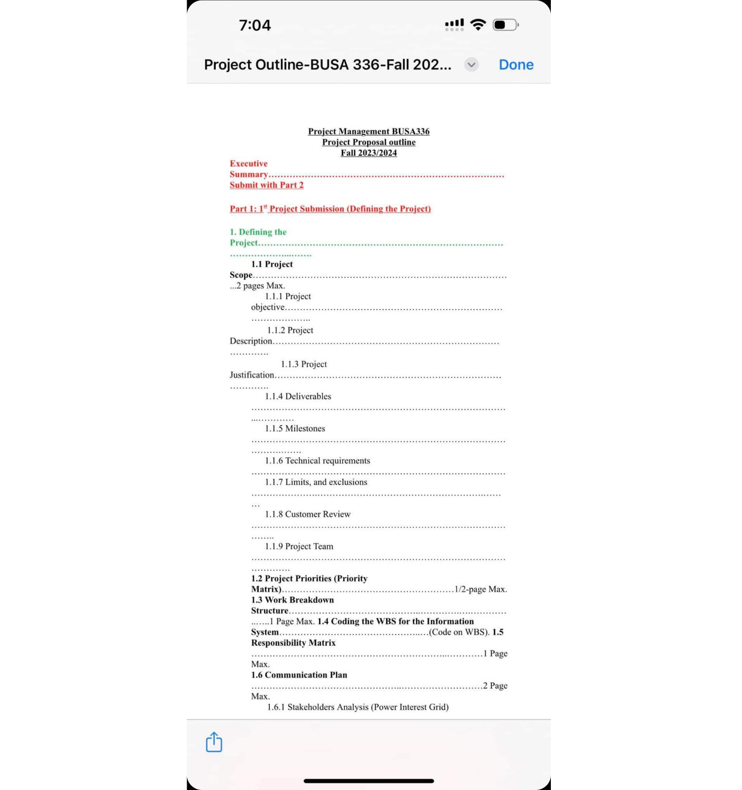 7:04 Project Outline-BUSA 336-Fall 202... Project Management BUSA336 Project Proposal outline Fall